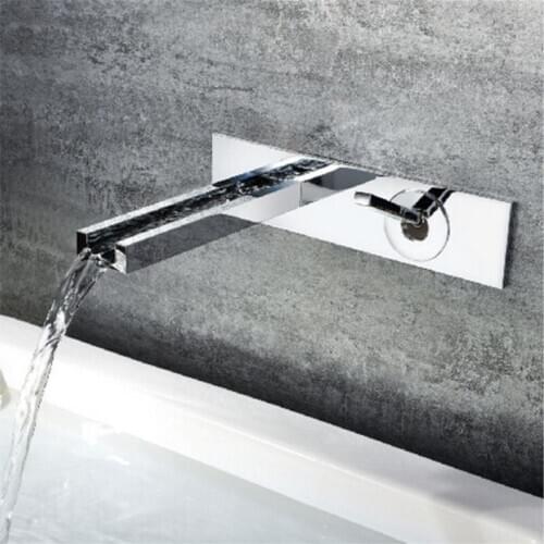 Conceal Basin Faucet chrome brass single lever square wall mounted Hot and Cold bathroom sink waterfall faucet basin tap