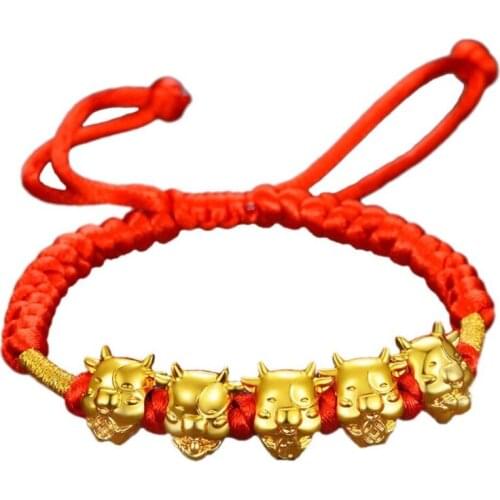 Mascot Five Fortunes Golden Cow Red String Bracelet 2021 Chinese Ox New Year Tradition Zodiac Lucky Blessing Bracelets X4YA