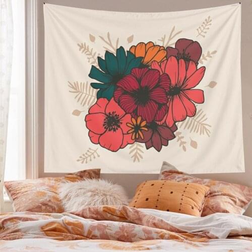 Boho Floral Tapestry Wall Hanging Aesthetic Room Decor Wall Decor Tapestries Drom Room 90S Decor Retro Flower Beige Tapestry