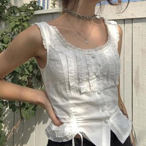 Lace Drawstring Solid Camis Women Fashion Simple Lace Blouse Woman Tight-Fitting Single-Breasted With Camis Ladies Summer 2021