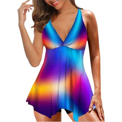 Women Summer Bikinis Conservative Print Swimdress Back Tankini Set Two Piece Swimsuits Swimdress Купальники Женские 2021