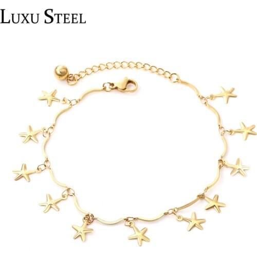 LUXUSTEEL Anklets For Women Foot Accessories Stainless Steel Star Shape 20cm+5cm Adjustable Bracelet Anklet On The Leg Female