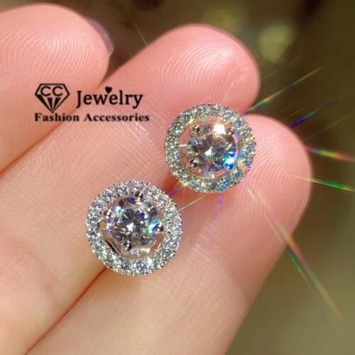 925 Silver Stud Earrings For Women Cubic Zirconia Round Stone Wedding Engagement Bridal Simple Fine Jewelry Drop Shipping E032