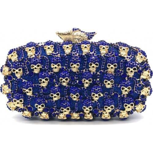 XIYUAN blue Skull Women Formal banquet Evening Bags and Clutches Metal Minaudiere Wedding party Clutch Purse wallet