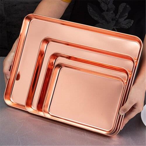 Gold plate rose golden stainless steel oven Baking Tray bbq with Cool Rack Baking Pan sheet dinner plates set fish sushi plate
