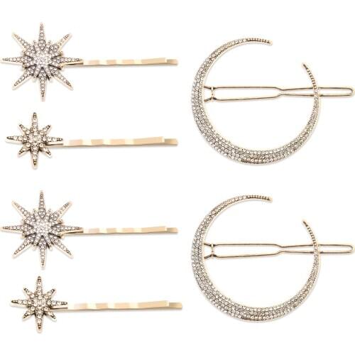 1/2 Sets Star Moon Rhinestone Hair Clip Hairpin Women Girls Jewelry Fashion Styling Accessories Beautiful Hair Match Tool