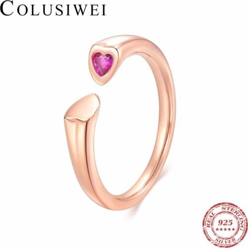 100% 925 sterling Silver Two Hearts Ring, Elegant Rose & Red CZ Romantic Gift with European Engagement Jewelry For women