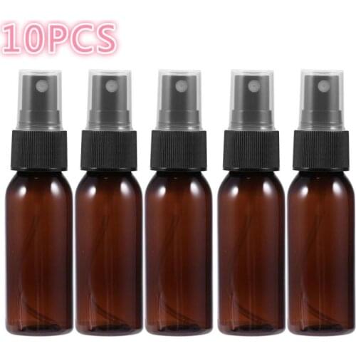 10X Mini Plastic Small Empty Spray Bottle For Make Up And Skin Care Refillable Travel Use (Brown Bottle With Nozzle Black Cover)