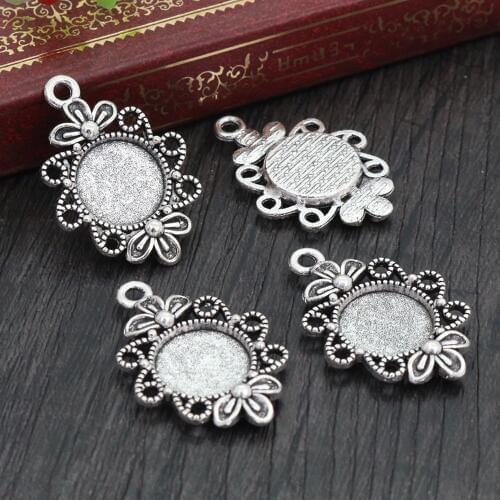 20pcs 12mm Inner Size Antique Silver Plated Fashion Style Cabochon Base Cameo Setting Charms Pendant (A2-16)