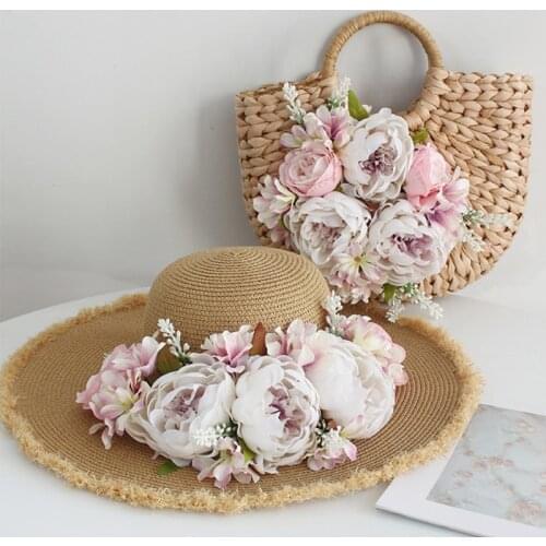 2021 Women Handbag Rattan Wicker Straw Flower Woven Half-round Bag Large Capacity Female Casual Travel Tote Fashion Women Bag