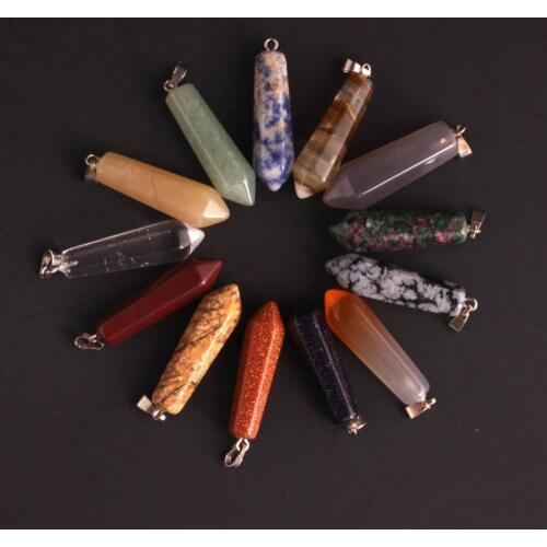24pcs New Fashion Natural Stone Hexagonal Crystal Pillar Blood Stone Sodalite Healing Point Pendant Necklace for DIY Making Free