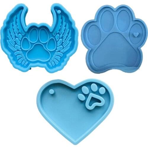 3Pcs/Set Dog Paw Style Keychain Epoxy Resin Mold Necklace Pendant Silicone Mould T84A