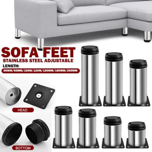 4PCS Adjustable Stainless Steel Furniture Feet Black Replacement Metal Feet for Couch Cabinets TV Stands Cabinet Sofa Feets