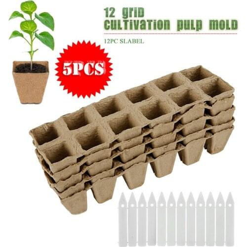 5Pcs 12 Cell Seed Starter Tray Seed Growing Tray Planting Seed Tray Kit With 12 Labels Biodegradable Seedling Starter