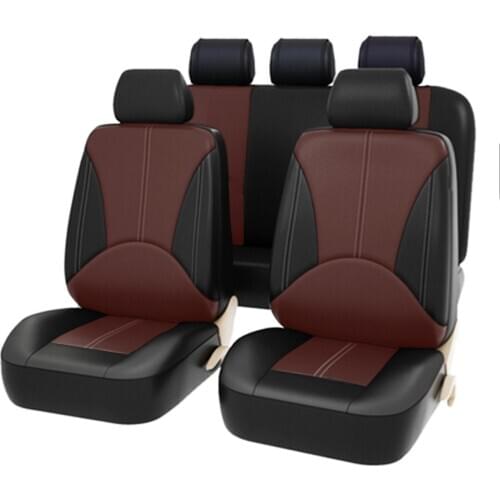 9PCS Universal Auto Seat Cover Front Back Head Rest Protector Wear-Resistant Covers Black PU Leather For 4 Season Car Seat Cover