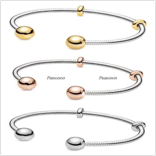 Authentic 925 Sterling Silver Bracelet Rose Gold Moments Snake Chain Style Open Bangle Fit Bead Charm Diy Europe Fashion Jewelry