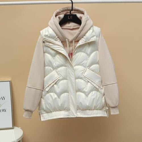 Shiny Winter Vest Loose Plus Size Women Zipper Stand Collar Pockets Ladies Causal Sleeveless Jacket Waistcoat for Female 2021