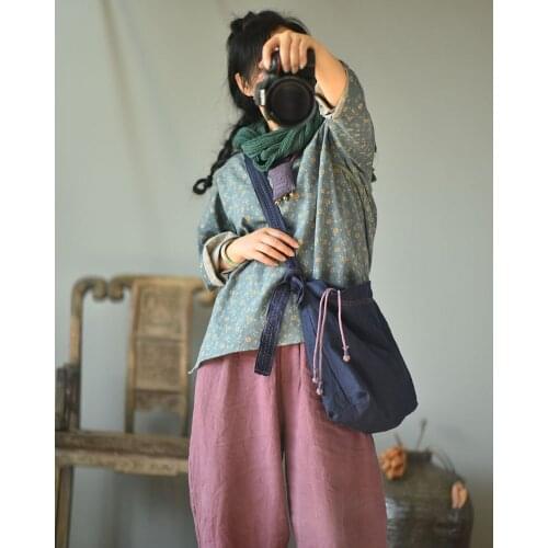 Women Loose Cotton Printed Blouse V Neck Tops Ladies Vintage Shirt Female 2020 Spring Autumn Blouses