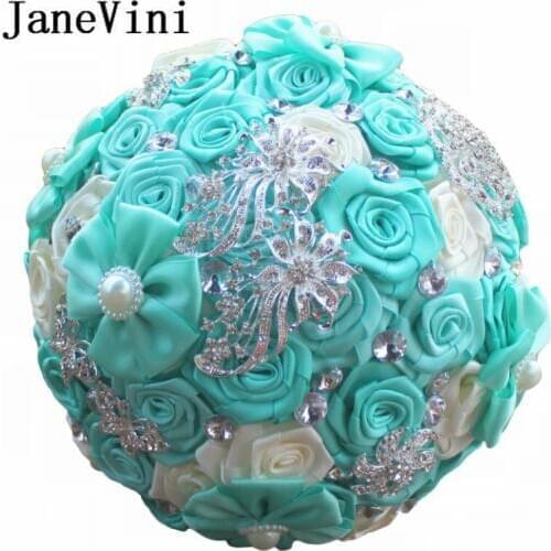 JaneVini Bling Crystal Tiffany Bridal Bouquet Beaded Diamond Women Wedding Flowers Bride Brooch Bouquets Decoration Mariage 2019