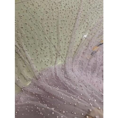 Fast ship stock po001 good quality light lilac pearls 5 yards/bag tulle fabric for sawing dress /fashion show / wedding/party