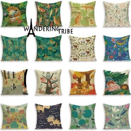 Jungle Plant Cushion Cases Cute Tiger Home Decoration Pillow Cover Cushions Covers Animal Sofa Pillowcase Linen Cushion Kissen