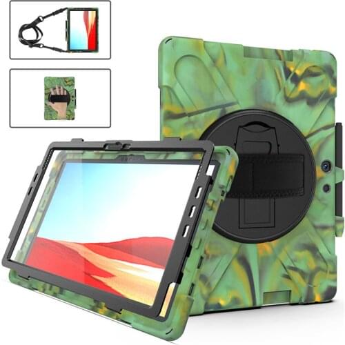 Silicone Case For Microsoft Surface Pro X 13inch Full-Body Shockproof Cases 360 Rotation Kickstand Cover With Shoulder Strap