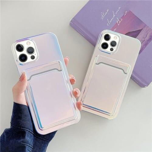 Card Bag Laser Phone Case For iPhone 12 11 Pro Max XR XS Max X XS 7 8 Plus 12 Mini 11 Shockproof Bumper Soft Aurora Back Cover