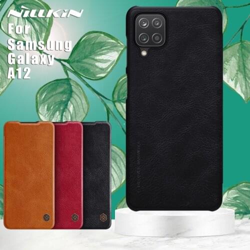 NILLKIN Qin Case for Samsung Galaxy A12 Case PU Flip Leather Case Card Slot Back Cover Cases