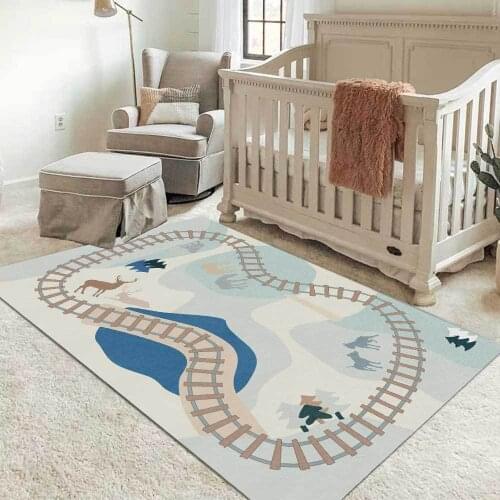 Forest Train Road Children Doormat Rug Floor Carpet Bedroom Non-slip Mat Boy Girl Play Cartoon Gift Anime