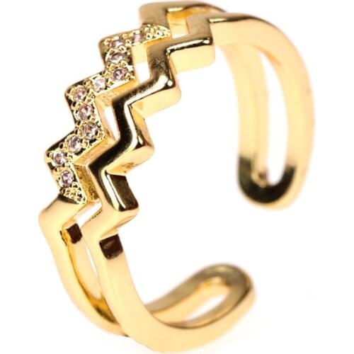 EYIKA Luxury Zirconia Double Layer Wave Adjustable Open Rings for Women Wedding Engagement Party Female Jewelry Valentines Gifts