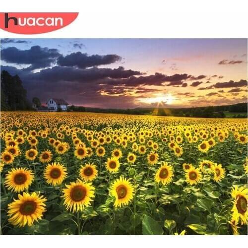Huacan Full Square Diamond Painting Cross Stitch Sunflower 5D DIY Diamond Embroidery Scenery Mosaic Decoration