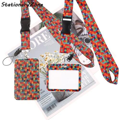 JY060 Autism Jigsaw Buckle Lanyard Neck Strap for Key ID Card Cell Phone Straps Badge Holder Fashion Accessories