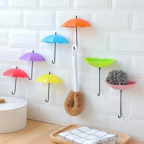 3pcs Sticky Umbrella shape hook Hanger Creative Key Hanger Rack Home Decorative Holder Wall Hook Kitchen/Bathroom/Living room