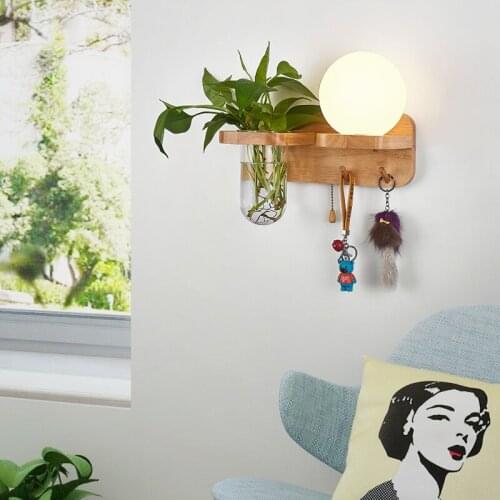 Creative Green Plant Pot LED Wall Lamp Wooden E27 Wall Light For Bedroom Dining Room Balcony Indoor Lighting Home Decor Lamps