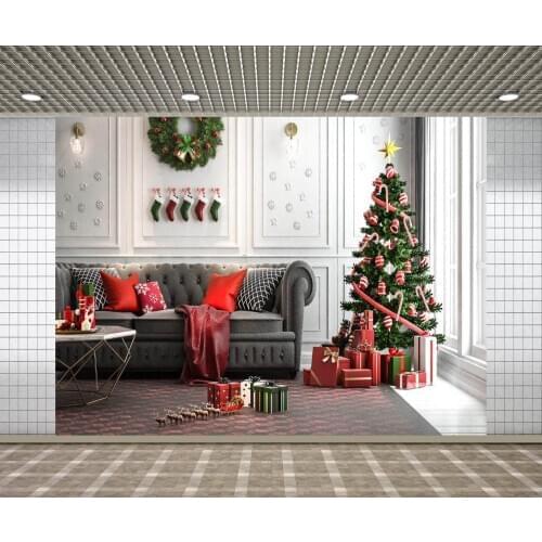 Lyavshi Christmas Tree Gift Indoor Photography Backgrounds Vinyl Studio Backdrop for Photo New Year Home Decoration Props