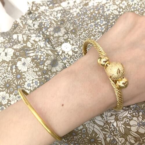 Copper Bangles in Moroccan style Golden Flower Ball Bracelet French Mahua Bracelet Adjustable non-fading Copper Bangle