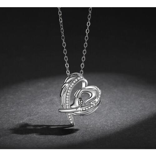 Fashion Shining Cubic Zirconia Mom Baby Necklace Heart Pendant Necklaces for Mothers Birthday Days Gift Family Jewelry