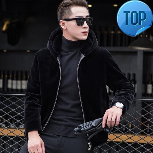 Men Clothing Coat Real Fur Autumn Winter Jacket Men Sheep Shearing Wool Coats Plus Size Short Hooded Mens Jackets