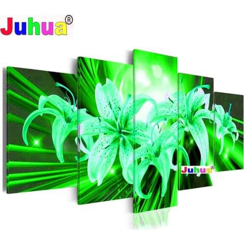 5 Panel diy diamond painting full square round drill"Gerrn Lily Flower"diamond embroidery sale Mosaic kits home decoration AH088