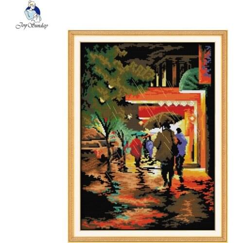 Joy Sunday Cross-stitch kits, DIY cross stitch,embroidery suit, A streetscape in the rainy night enough canvas for embroidery