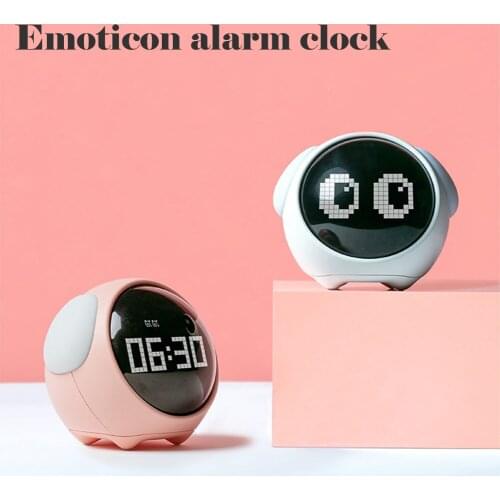Table Desk Clock Expression Alarm Clock Pixel Alarm Bedside Kid Night Light Wake Up Electronic for Sleep Child Voice Control