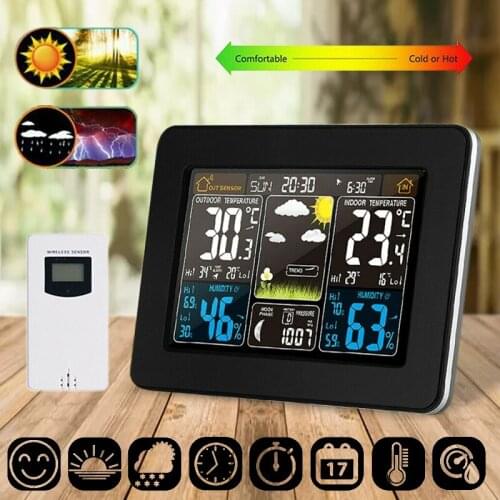 New Multifunctional Digital Alarm Clock Wireless Weather Station Radio With Color Display Indoor&Outdoor Thermometer Clock