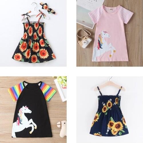 New Girls Dress Toddler Baby Clothes Dresses Summer Children Clothing Rainbow A-line Cotton Princess Kids Tops Outfits for 1-7 Y