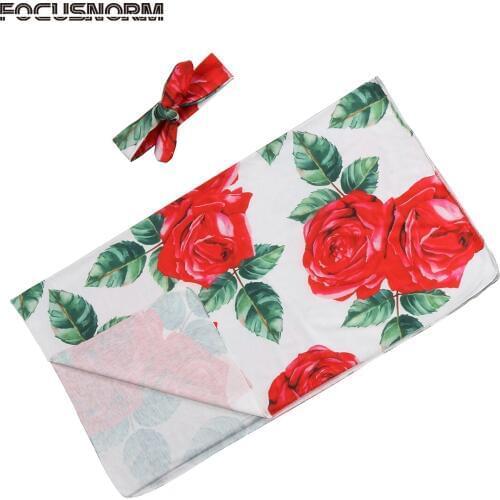 Pudcoco US Stock Newborn Infant Baby Girls Swaddle Blanket Cotton Floral Soft Sleeping Swaddle Wrap+ Headband 2Pcs Set