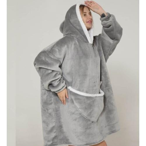 THE COMFY Original| Oversized Polar Fleece Sherpa Wearable Blanket Seen On Shark Tank One Size Fits All Grey Color Family Hoodie