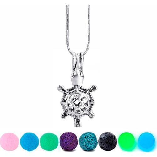 Lava Stone Necklace DIY Cabochon Pearl Cage Diffuser Locket Tortoise Necklace Vintage Essential Oil Aromatherapy Necklace