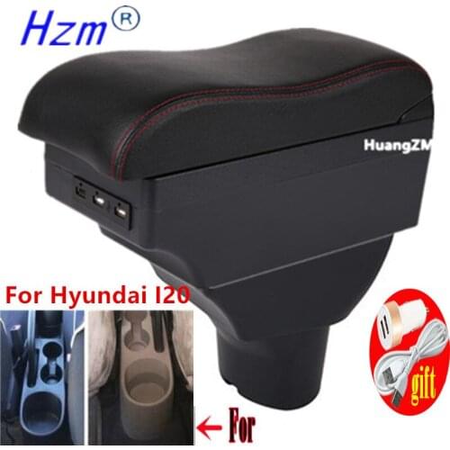For Hyundai I20 Armrest Interior Parts special Retrofit parts Car Armrest Center Storage box with USB LED light Curved surface