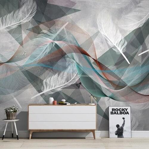 Custom Nordic Modern 3D Abstract Striped Feather Fresco Living Room Sofa TV Background Wall Painting Non-woven Wallpaper Murals