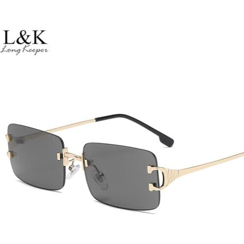Rectangle Rimless Sunglasses Women Men Vintage Brand Designer Small Square Sun Glasses Fashion Oculos de sol Feminino UV400