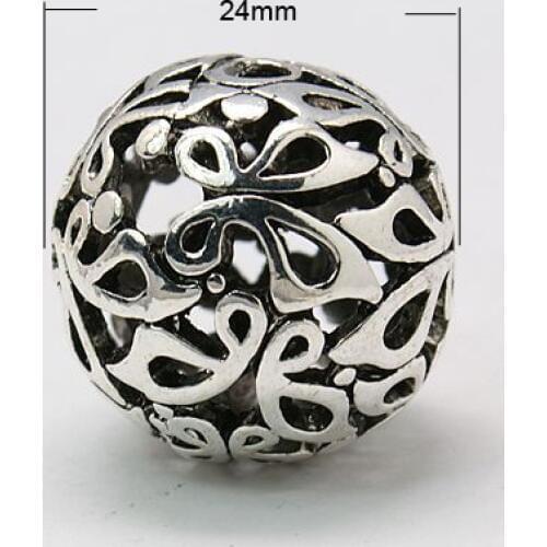50pc 24mm Tibetan Style Hollow Beads Round For DIY Jewelry Accessories Finding Making Necklaces Bracelet Supplies